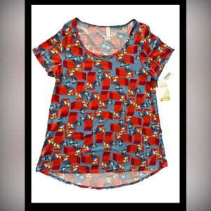 Lularoe X Disney Women's Donald Duck Patterned Classic S-T Shirt Red Orange-Blue